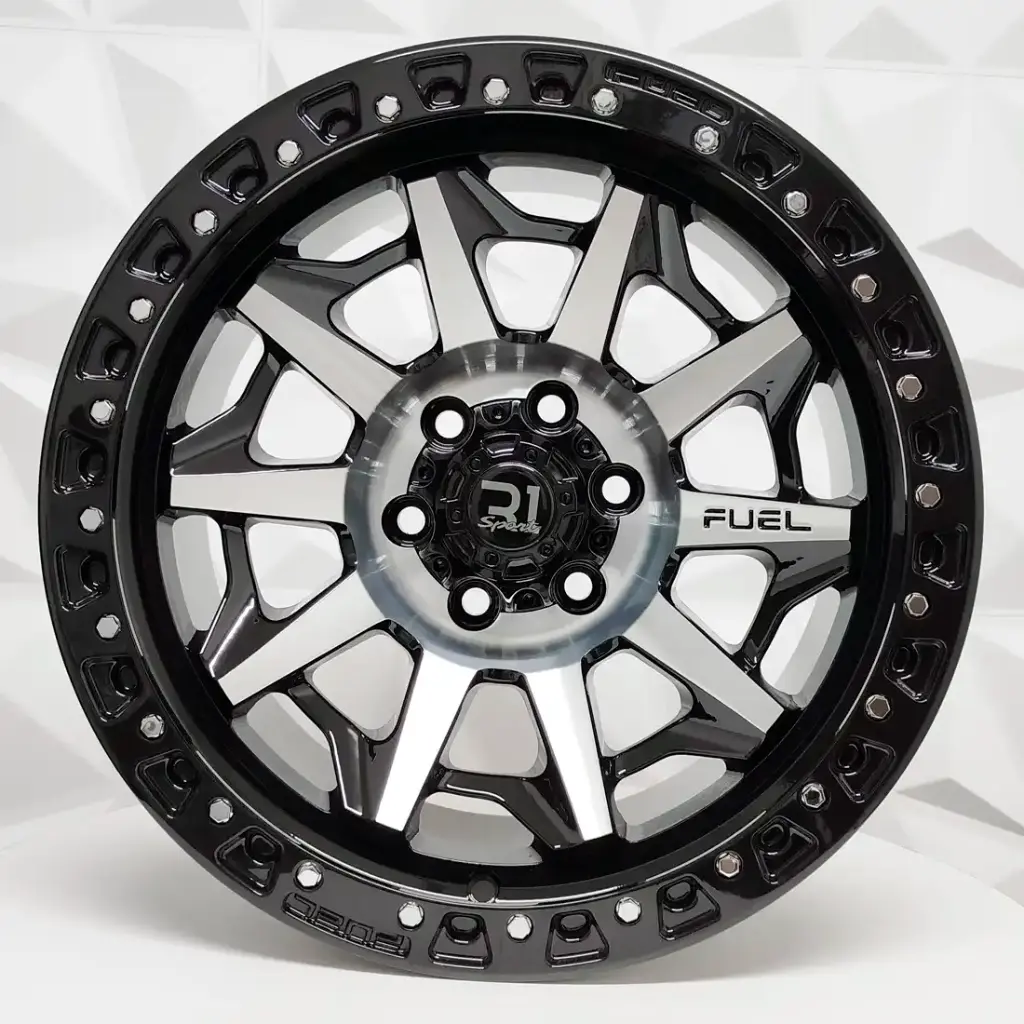 RIN 16X8 5-135 R1 SPORT QC1261 BLACK MACHINE FACE+CHROME RIVETS* ET0 CB87.1