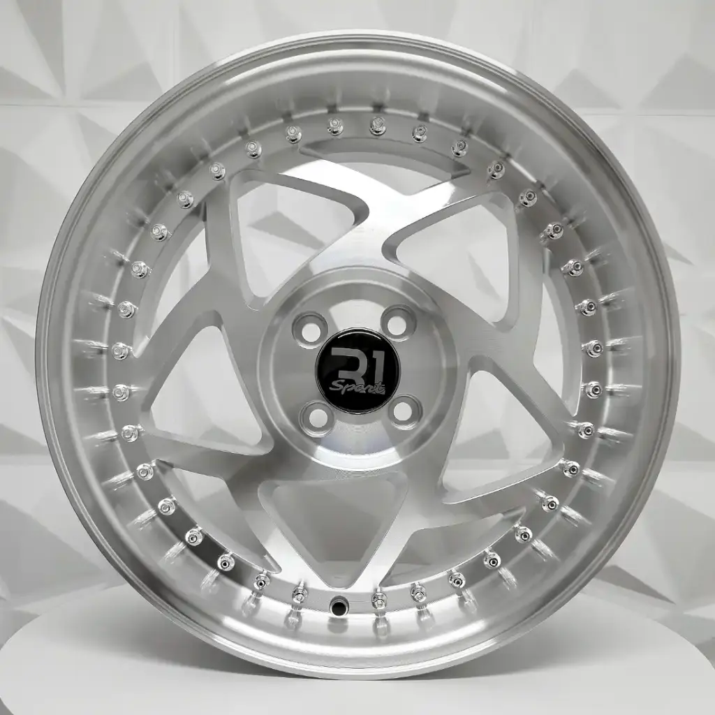 RIN 17X9 4-100 R1 SPORT SW395 SILVER MACHINE FACE ML CHROME RIVETS ET25 CB73.1